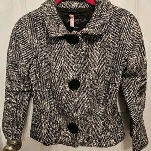 Giambattista Valli Paris Tweed Coat Cropped Jacket Wool Herringbone Snap Closure